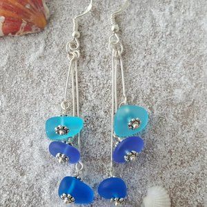 "Three Colors of the Hawaiian Ocean" Sea Glass Earrings Women Jewelry Gift